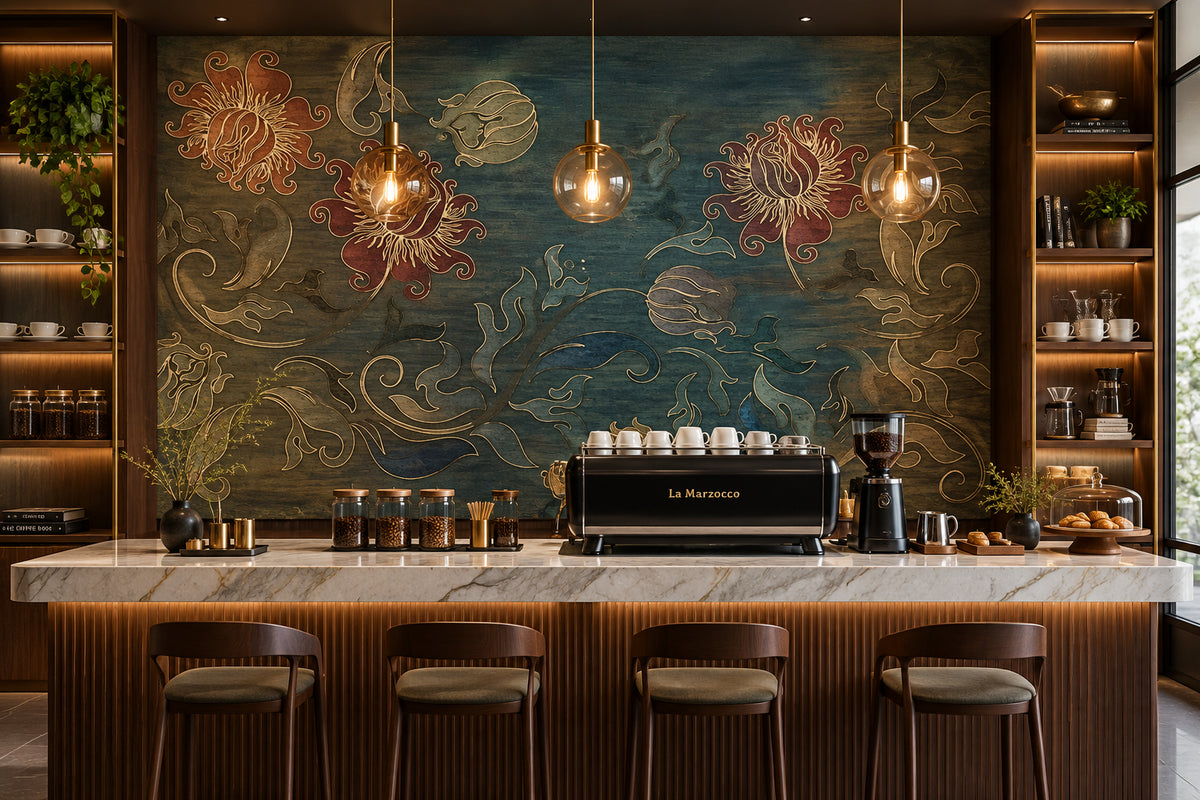 Elegant European Floral Design Wallpaper Mural, Custom Sizes Available