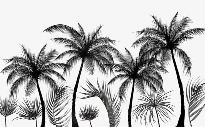 Black On White Silhouette Palm Trees Wallpaper Mural, Custom Sizes Available