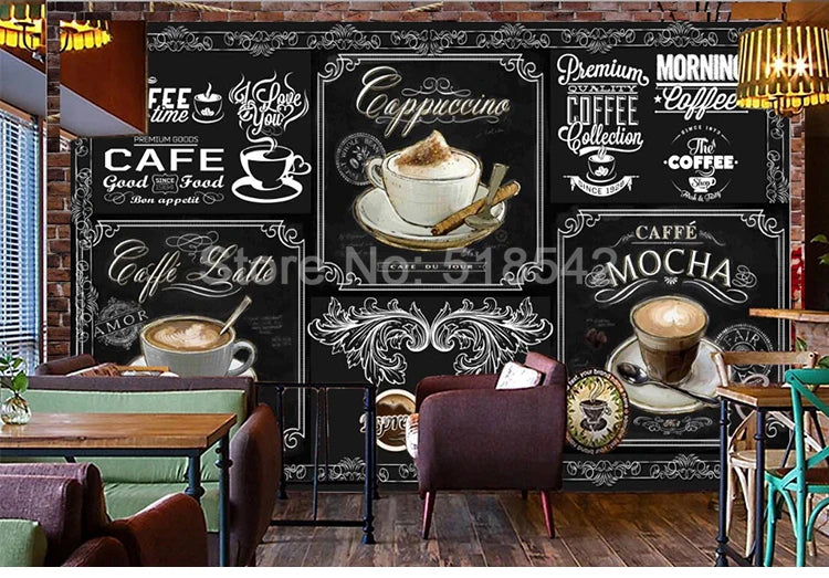 Retro Coffee Shop Design Wall Mural, Custom Sizes Available, Free shipping