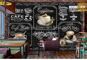 Retro Coffee Shop Design Wall Mural, Custom Sizes Available, Free shipping