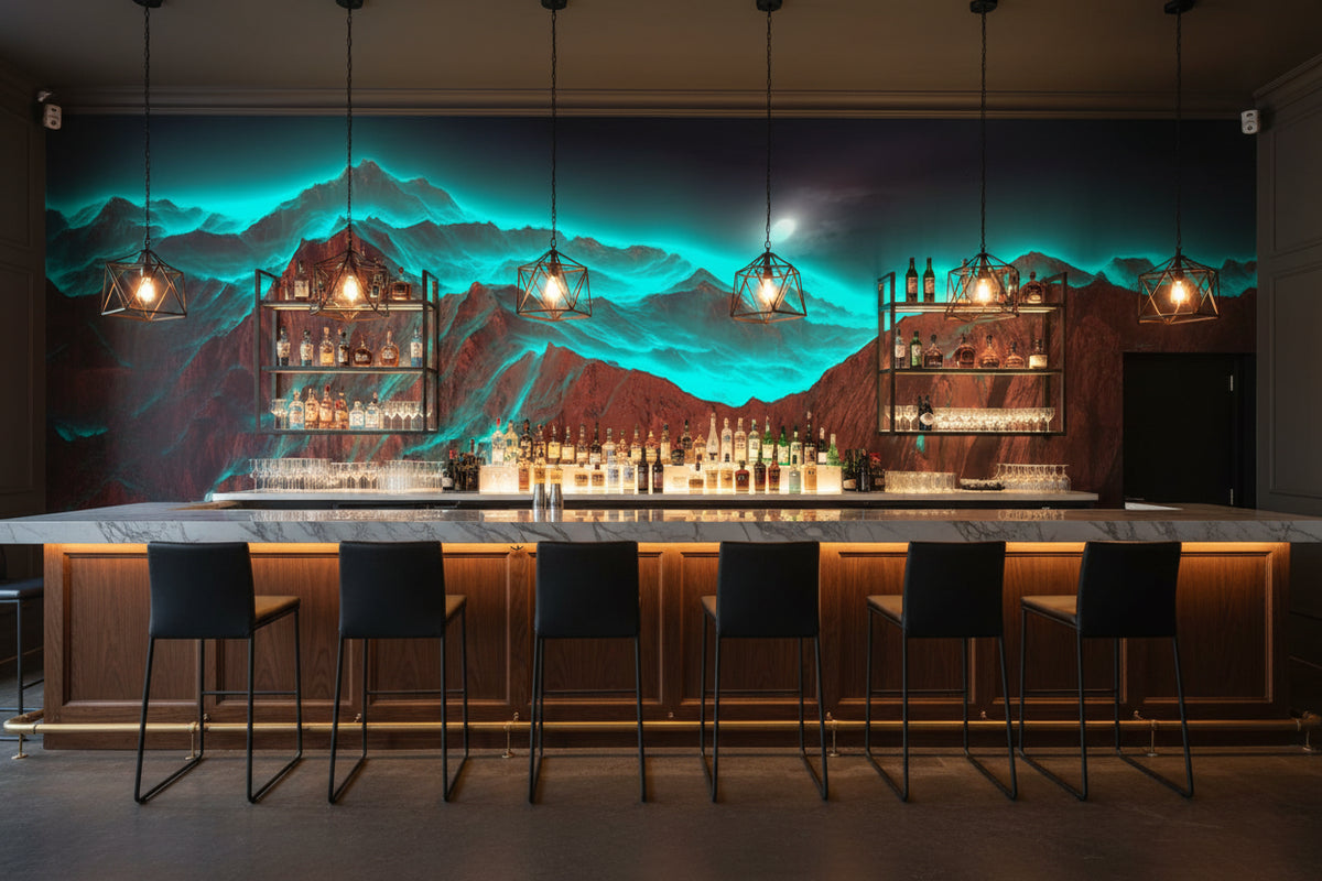 Mesmerizing Green Glowing Mountains Wallpaper Mural, Custom Sizes Available