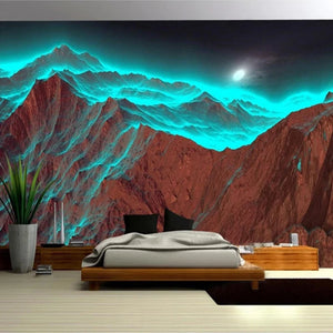 Mesmerizing Green Glowing Mountains Wallpaper Mural, Custom Sizes Available