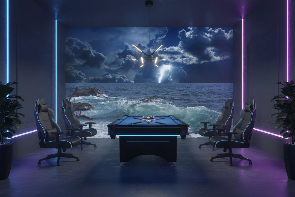 Raging Lightning Storm Off-Shore Wallpaper Mural, Custom Sizes Available