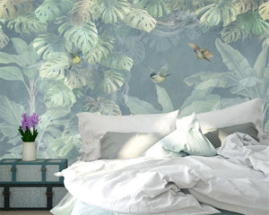 Retro Tropical Rainforest Wallpaper Mural, Custom Sizes Available