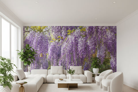 Image of Exquisite Wisteria Blossoms Wallpaper Mural, Custom Sizes Available