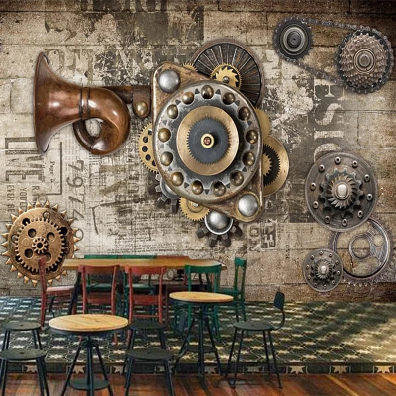 mechanical gears wallpaper Retro Steampunk Mechanical Gears Wallpaper Mural, Custom Sizes Available Self-adhesive Canvas