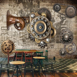 Retro Steampunk Mechanical Gears Wallpaper Mural, Custom Sizes Available