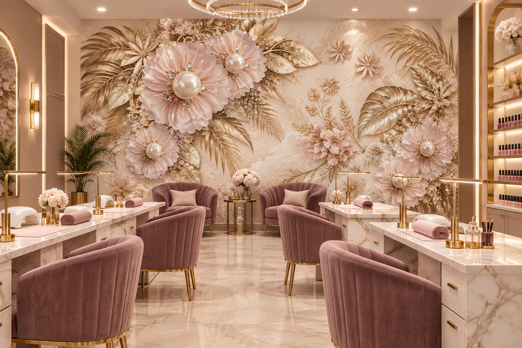 Luxurious Pearl and Diamonds Floral Background Wallpaper Mural, Custom Sizes Available