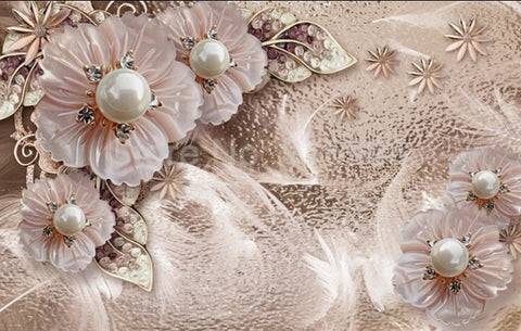 Image of Luxurious Pearl and Diamonds Floral Background Wallpaper Mural, Custom Sizes Available