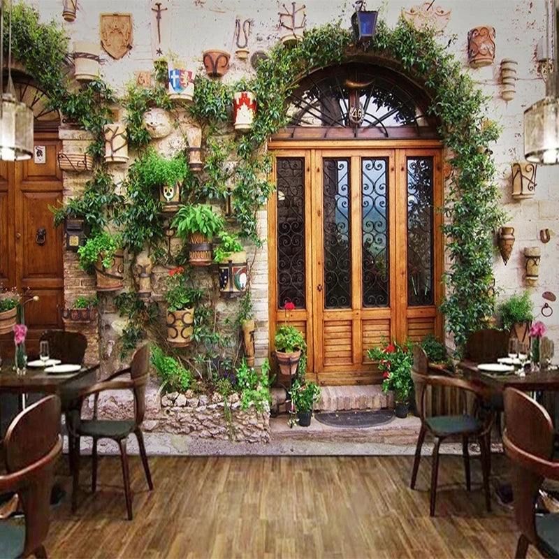 Beautifully Lush Plant Covered Entrance Wallpaper Mural, Custom Sizes Available