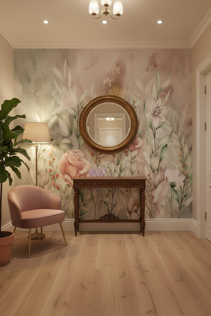 Lovely Hand-Painted Watercolor Wildflowers Wallpaper Mural, Custom Sizes Available