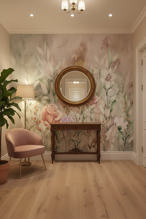 Lovely Hand-Painted Watercolor Wildflowers Wallpaper Mural, Custom Sizes Available