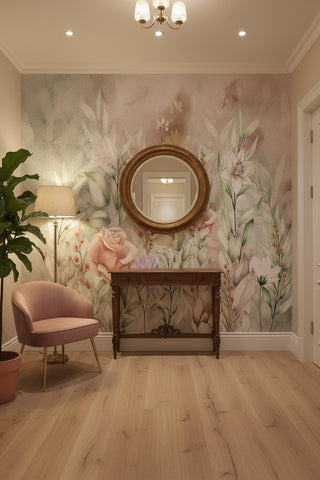 Image of Lovely Hand-Painted Watercolor Wildflowers Wallpaper Mural, Custom Sizes Available