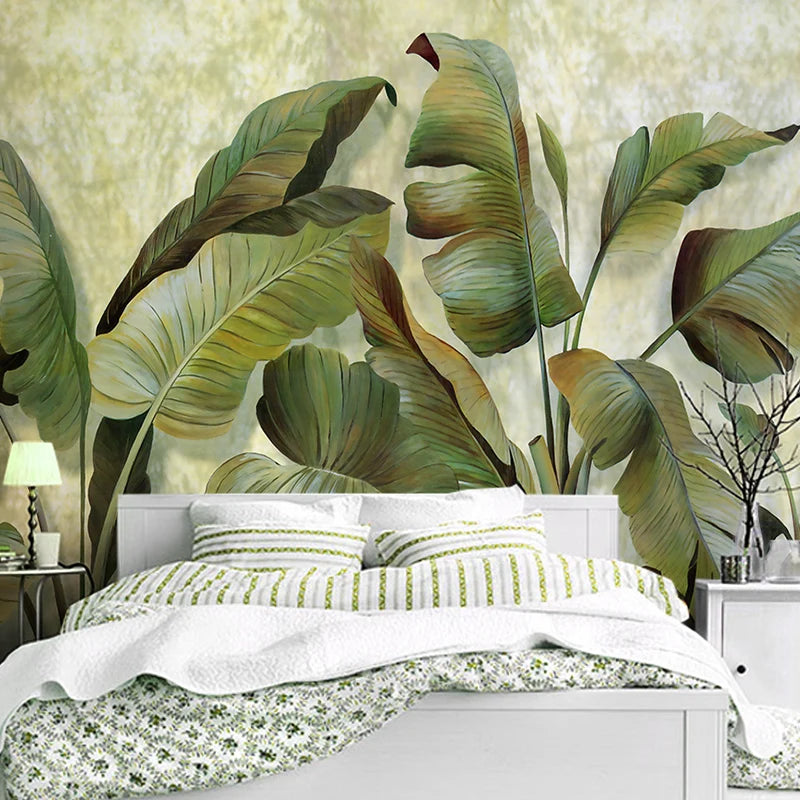 Tropical Banana Leaf Wallpaper Mural, Custom Sizes Available