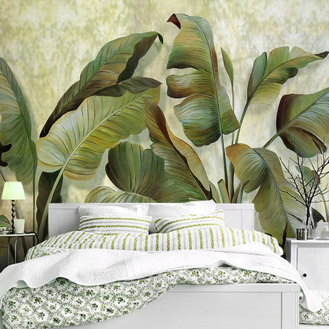 Image of Tropical Banana Leaf Wallpaper Mural, Custom Sizes Available