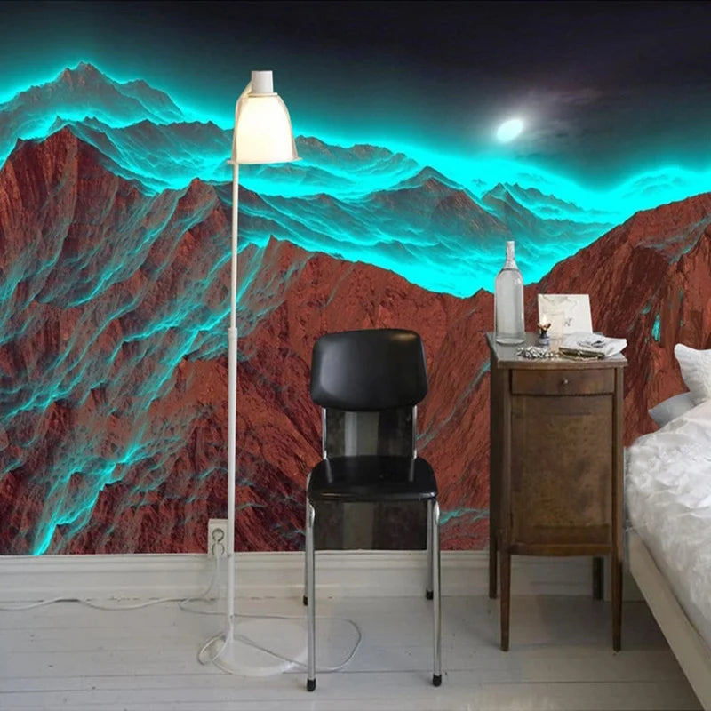 Mesmerizing Green Glowing Mountains Wallpaper Mural, Custom Sizes Available