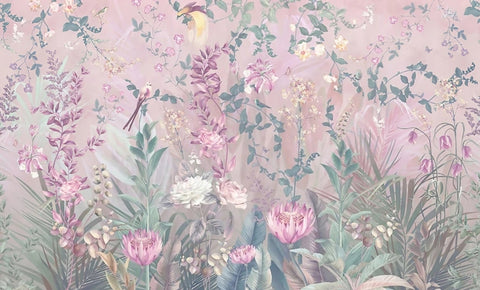 Image of Elegant Flowers and Birds Wallpaper Murals, Custom Sizes Available
