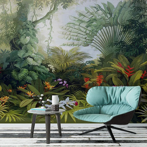 Lush Tropical Landscape Wallpaper Mural, Custom Sizes Available