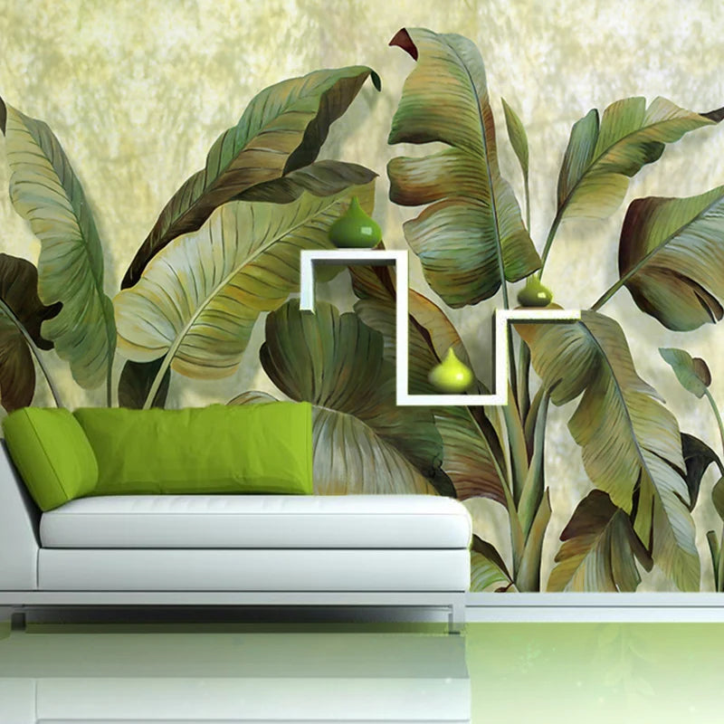 Tropical Banana Leaf Wallpaper Mural, Custom Sizes Available