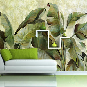 Tropical Banana Leaf Wallpaper Mural, Custom Sizes Available