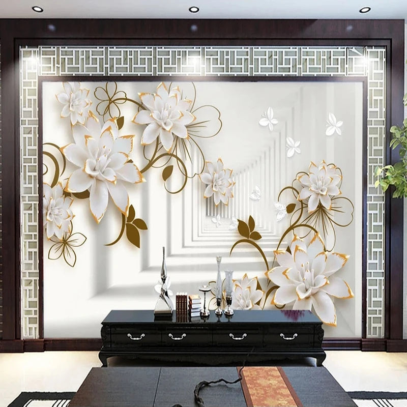 Lovely Gold-Tipped Flowers Wallpaper Mural, Custom Sizes Available