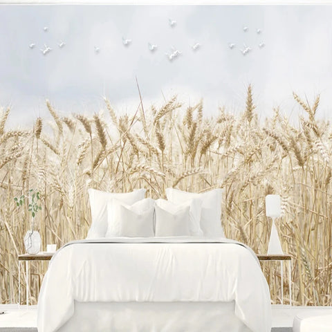 Image of Golden Wheat Fields Wallpaper Mural, Custom Sizes Available