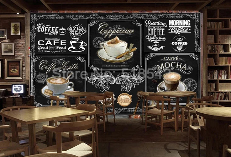 Retro Coffee Shop Design Wall Mural, Custom Sizes Available, Free shipping