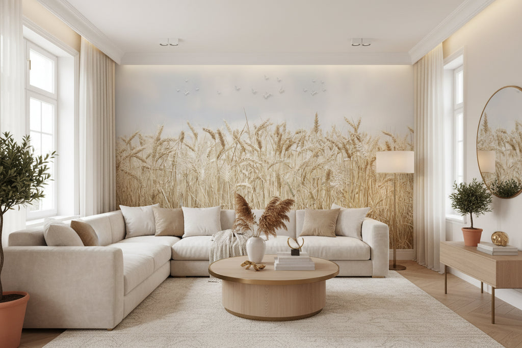 Golden Wheat Fields Wallpaper Mural, Custom Sizes Available