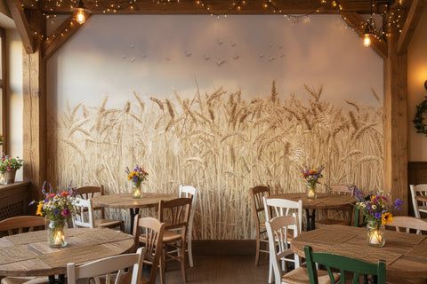 Image of Golden Wheat Fields Wallpaper Mural, Custom Sizes Available