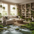 Awesome Stream and Waterfalls Floor Mural, Custom Sizes Available