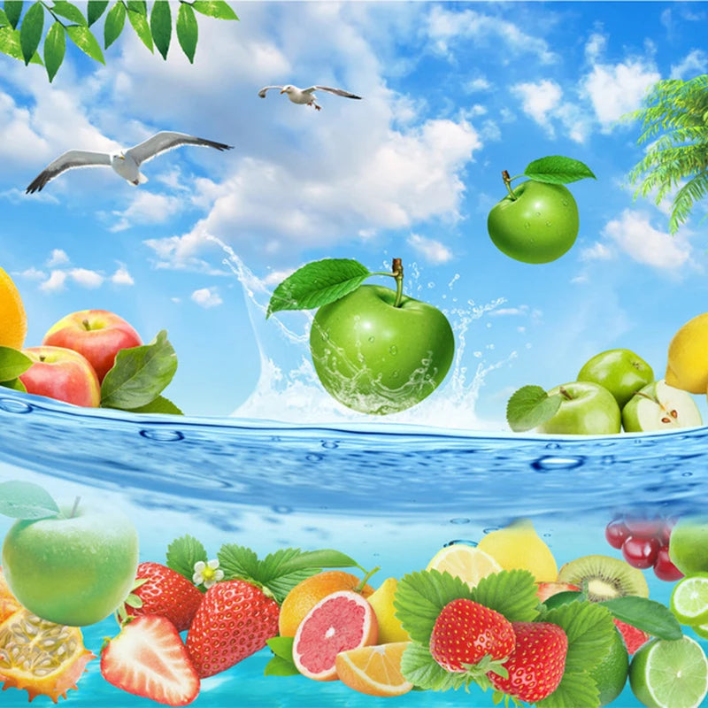 Refreshing Fruit and Water Wallpaper Mural, Custom Sizes Available