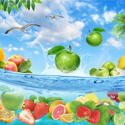 Image of Refreshing Fruit and Water Wallpaper Mural, Custom Sizes Available