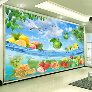 Refreshing Fruit and Water Wallpaper Mural, Custom Sizes Available