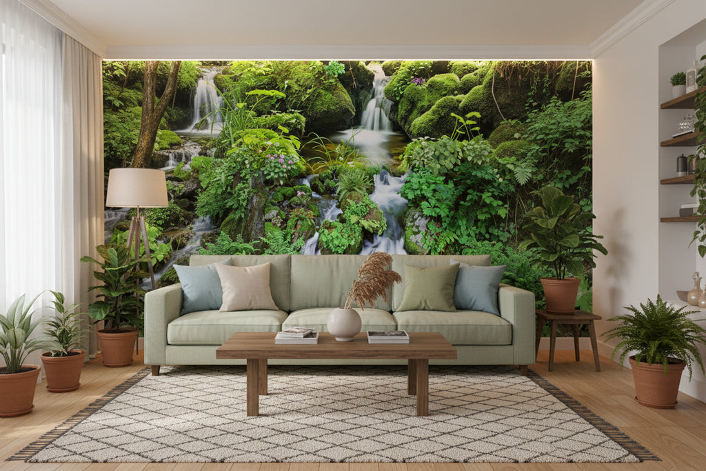 Awesome Stream and Waterfalls Floor Mural, Custom Sizes Available