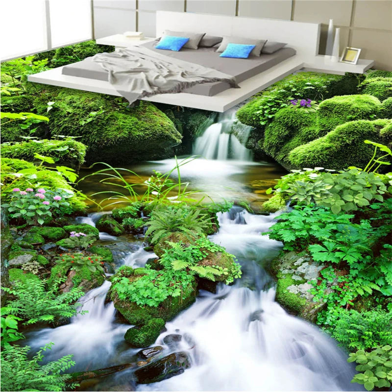 Awesome Stream and Waterfalls Floor Mural, Custom Sizes Available