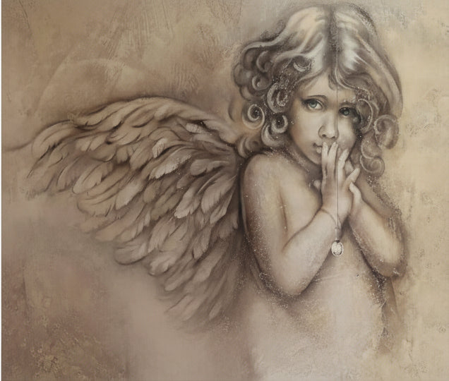 Adorable Angelic Girl With Wings Wallpaper Mural, Custom Sizes Available