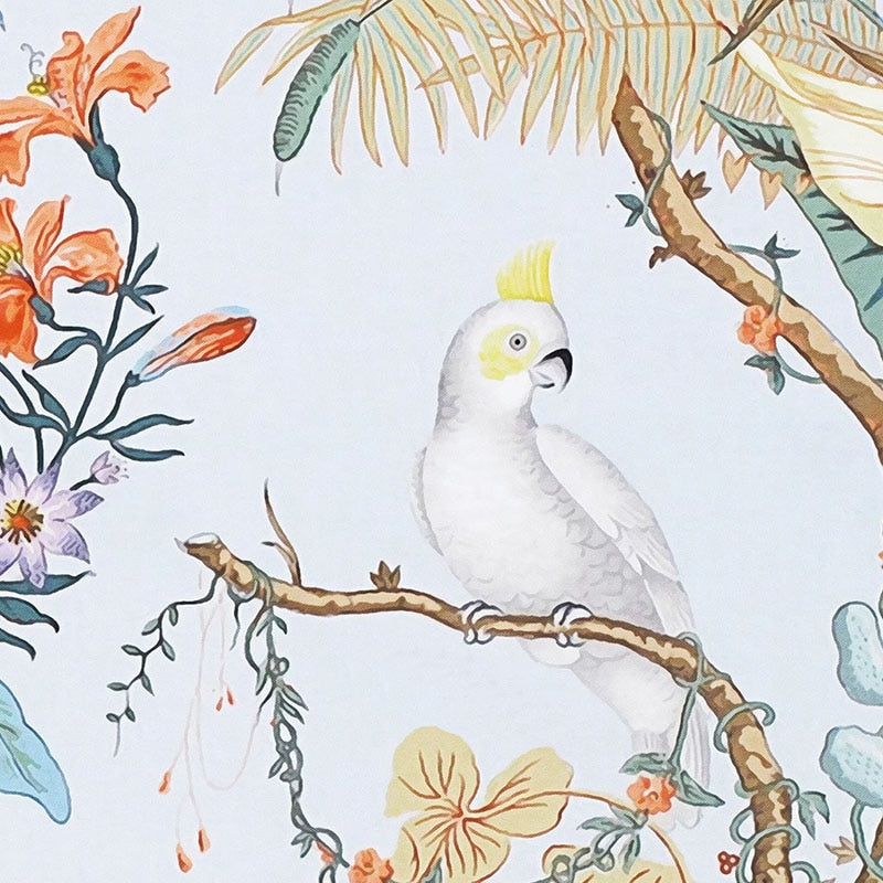 Elegant Tropical Birds and Flora Wallpaper Mural, Custom Sizes Available