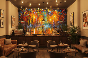 Colorful Afremov-Inspired City Landscape Wallpaper Mural, Custom Sizes Available