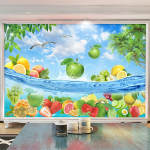 Refreshing Fruit and Water Wallpaper Mural, Custom Sizes Available