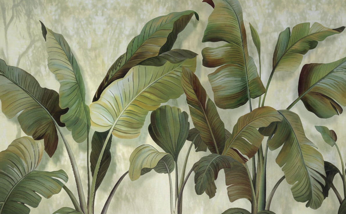Tropical Banana Leaf Wallpaper Mural, Custom Sizes Available
