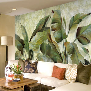 Tropical Banana Leaf Wallpaper Mural, Custom Sizes Available