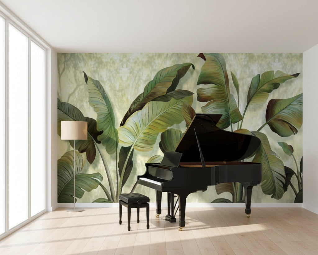 Tropical Banana Leaf Wallpaper Mural, Custom Sizes Available