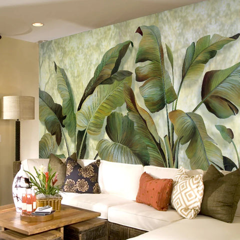 Image of Tropical Banana Leaf Wallpaper Mural, Custom Sizes Available