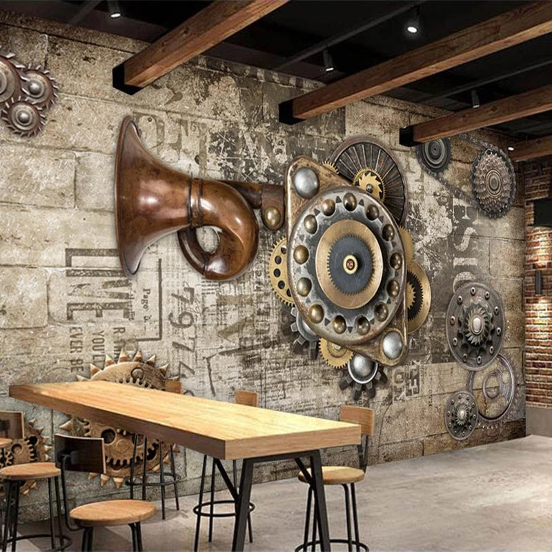 Retro Steampunk Mechanical Gears Wallpaper Mural, Custom Sizes Available