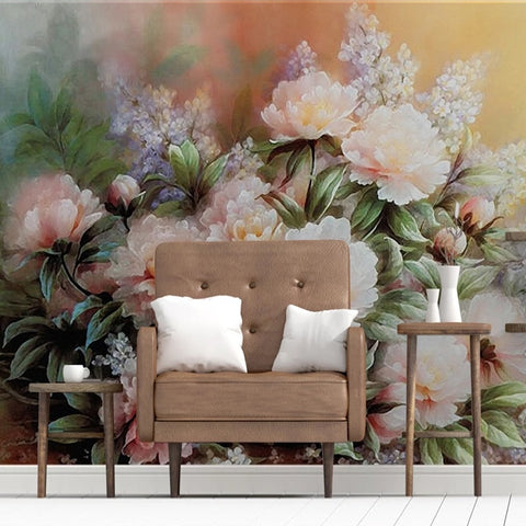 Image of Lovely Watercolor Peach Peonies Bouquet Wallpaper Mural, Custom Sizes Available