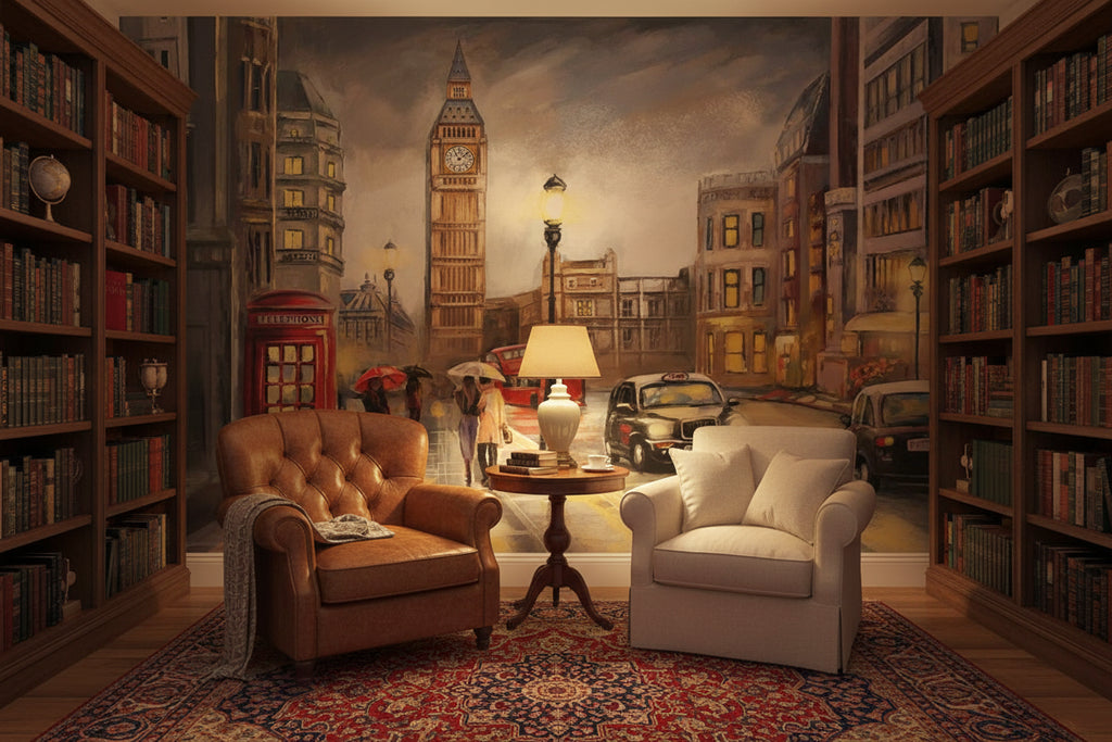 London Street Scene Wallpaper Mural, Custom Sizes Available