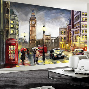 London Street Scene Wallpaper Mural, Custom Sizes Available