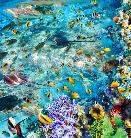 Image of Stunning Ocean Reef Floor Mural, Custom Sizes Available