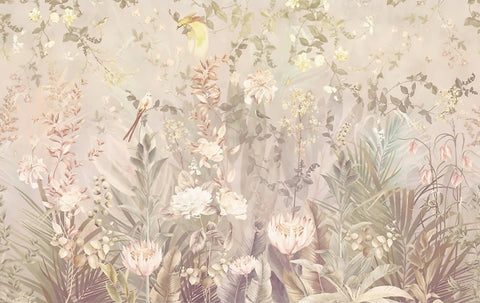 Image of Elegant Flowers and Birds Wallpaper Murals, Custom Sizes Available