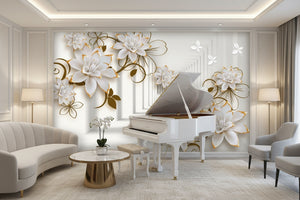 Lovely Gold-Tipped Flowers Wallpaper Mural, Custom Sizes Available